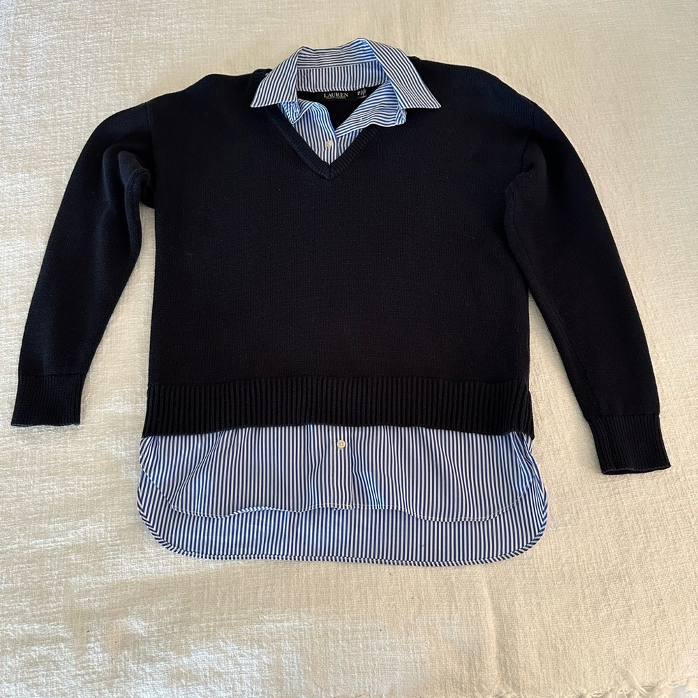 Ralph Lauren Blue V-Neck Sweater Classic Knit